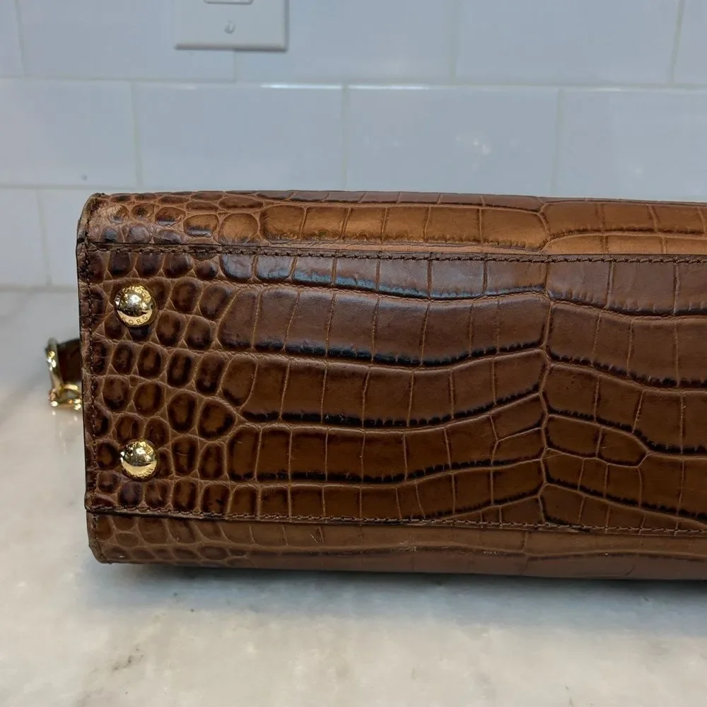 Michael Kors Bag Purse Handbag Croc Embossed Leather Brown Hamilton Tote Bag